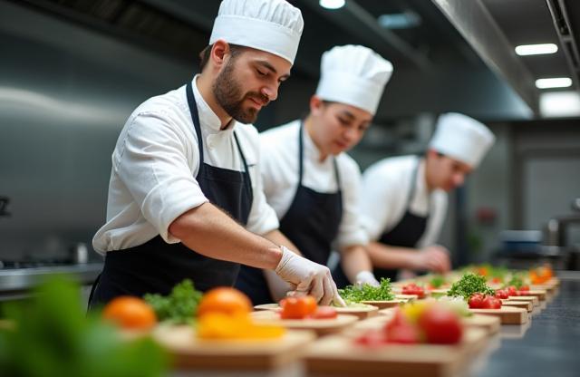 Sofiya Taste Catering kitchen team preparing food.