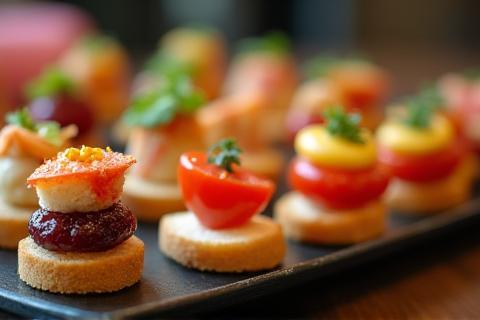 Tray of assorted canapés.
